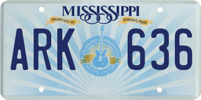 MS license plate ARK636
