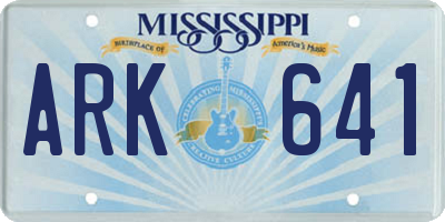 MS license plate ARK641