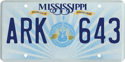 MS license plate ARK643