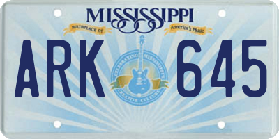 MS license plate ARK645