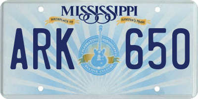 MS license plate ARK650