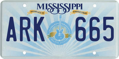 MS license plate ARK665