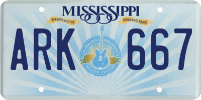 MS license plate ARK667