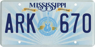 MS license plate ARK670
