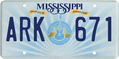 MS license plate ARK671