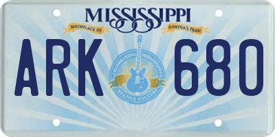 MS license plate ARK680