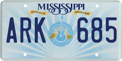 MS license plate ARK685
