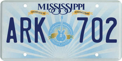 MS license plate ARK702