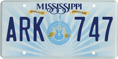 MS license plate ARK747