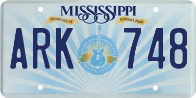 MS license plate ARK748