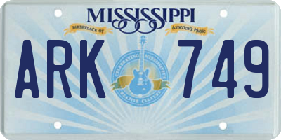 MS license plate ARK749