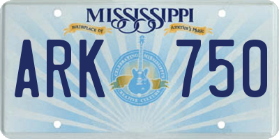 MS license plate ARK750