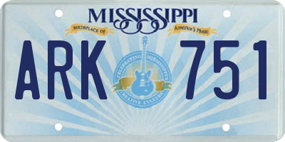 MS license plate ARK751