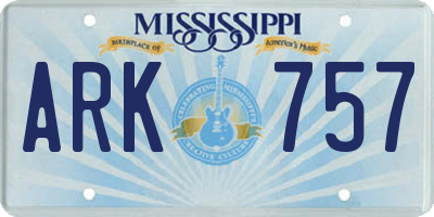 MS license plate ARK757