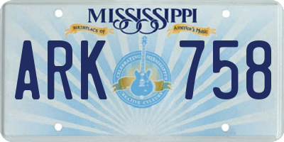 MS license plate ARK758
