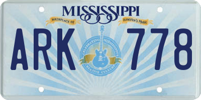 MS license plate ARK778