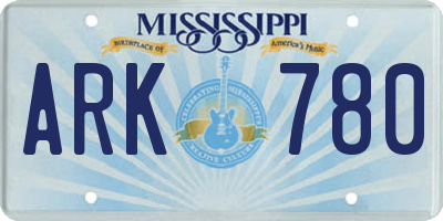 MS license plate ARK780