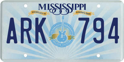 MS license plate ARK794