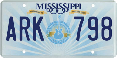 MS license plate ARK798