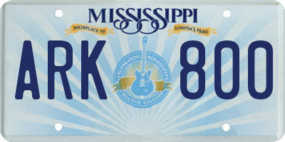MS license plate ARK800
