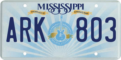 MS license plate ARK803