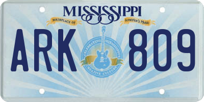 MS license plate ARK809