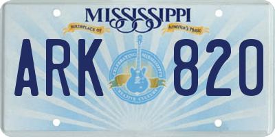 MS license plate ARK820