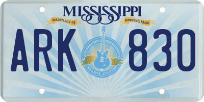MS license plate ARK830
