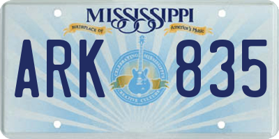 MS license plate ARK835