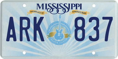 MS license plate ARK837