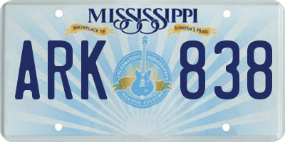 MS license plate ARK838