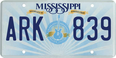 MS license plate ARK839