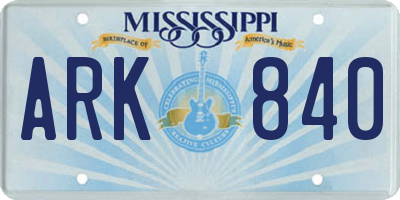MS license plate ARK840