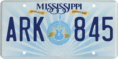 MS license plate ARK845