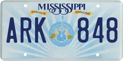 MS license plate ARK848