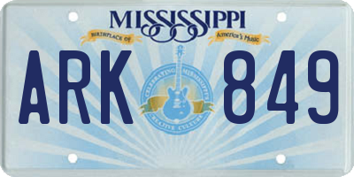 MS license plate ARK849