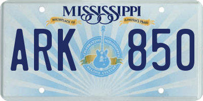 MS license plate ARK850