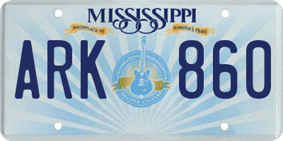 MS license plate ARK860