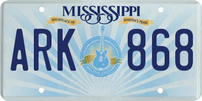 MS license plate ARK868