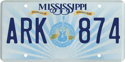 MS license plate ARK874