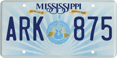 MS license plate ARK875