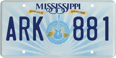 MS license plate ARK881