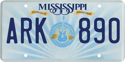 MS license plate ARK890