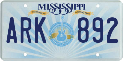 MS license plate ARK892