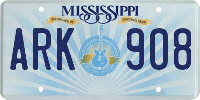 MS license plate ARK908