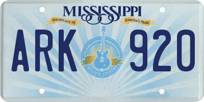 MS license plate ARK920