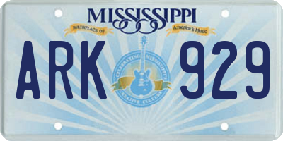 MS license plate ARK929