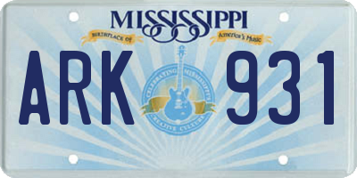 MS license plate ARK931