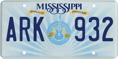 MS license plate ARK932
