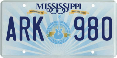 MS license plate ARK980